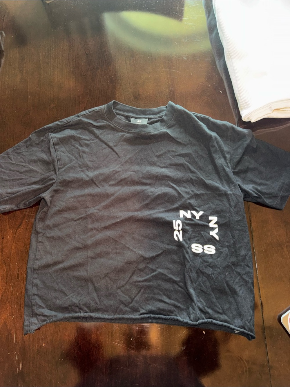 H&M Black Short Sleeve Tee with White NY 25 SS Graphic